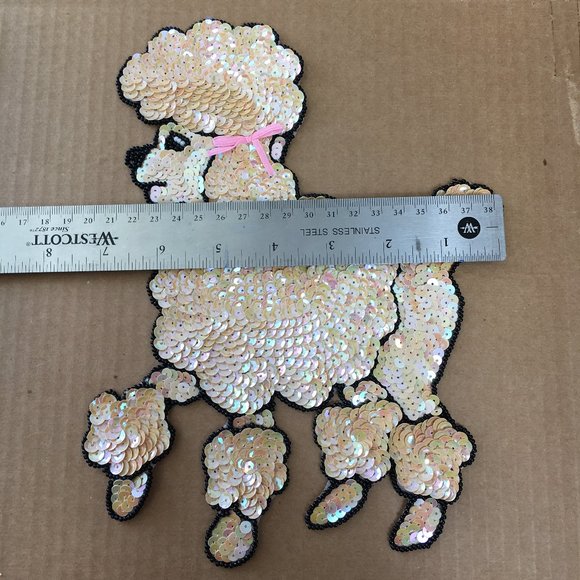 50’s POODLE Champagne  Sequin 9.5" Applique Vintage  NOS - Picture 3 of 9